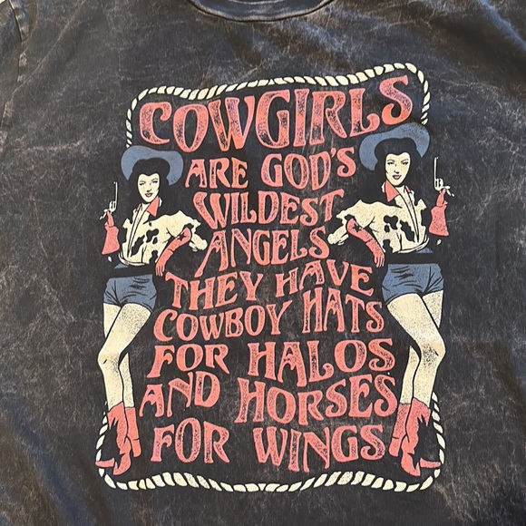 Mineral Black Cowgirls Are Gods Wildest Angels Oversized Graphic T-Shirt Tee Top - Picture 2 of 2